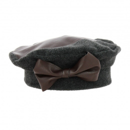Fleece & Faux Leather Nadine Beret Anthracite - Traclet