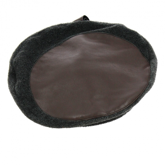 Fleece & Faux Leather Nadine Beret Anthracite - Traclet