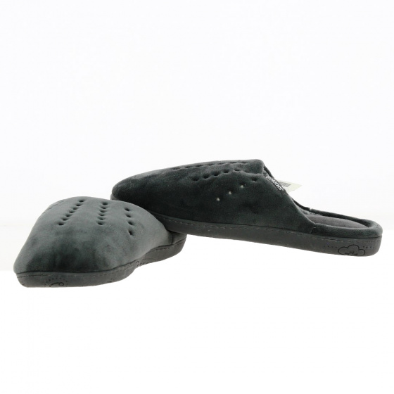 Women's Grey Velvet Mule Slippers with X-TRA COMFORT Sole - Isotoner