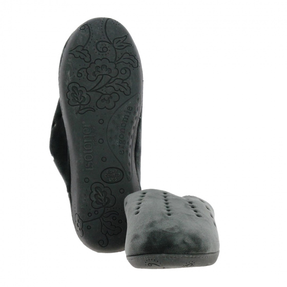Women's Grey Velvet Mule Slippers with X-TRA COMFORT Sole - Isotoner