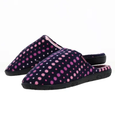 Women's Velvet Polka Dot Mules in Pink with X-TRA COMFORT Sole - Isotoner Reference: 18799 | Chapellerie Traclet