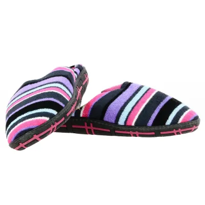 Mules Femme Velours Rayures Violet Semelle X-TRA CONFORT - Isotoner