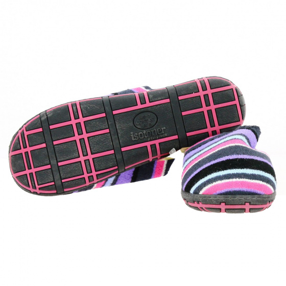 Women's Velvet Striped Purple Slippers with X-TRA COMFORT Sole - Isotoner