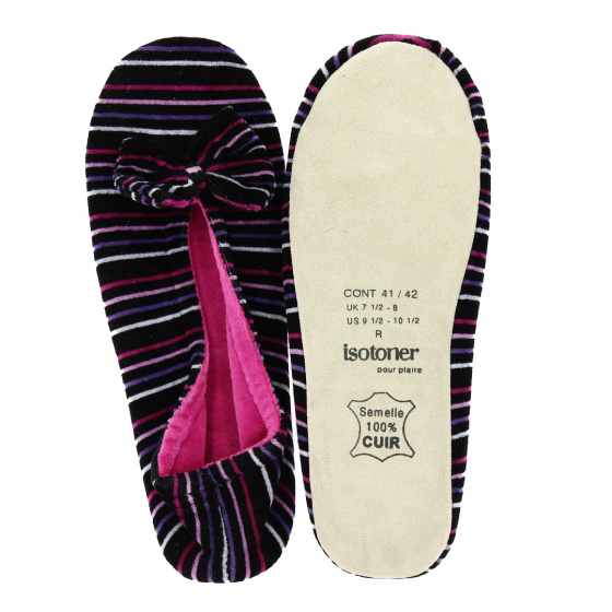 Women's Striped Ballet Flats with Leather Sole - Isotoner