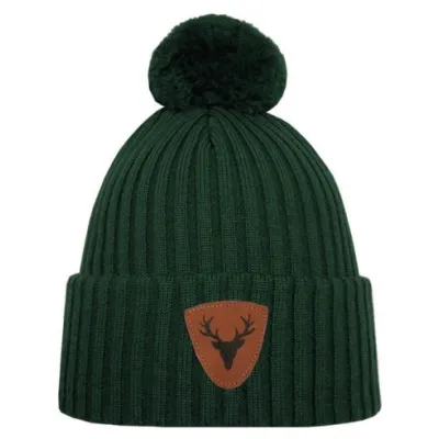 Caribou Merino Wool Beanie with Pom-Pom in Pine Green - Super Yellow  Reference: 18829| Traclet Hat Shop