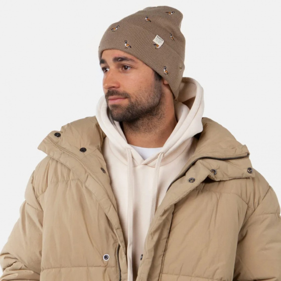 Vinson Taupe Goose Embroidery Short Beanie - Barts