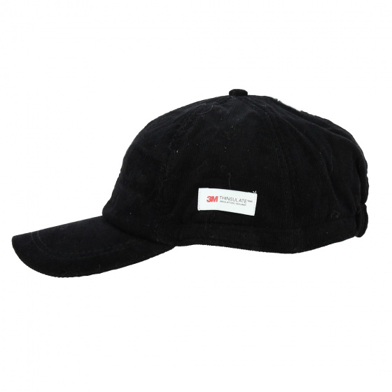 Black Velvet Baseball Cap with Ear Flaps - Traclet Black Velvet Baseball Cap with Ear Flaps - Traclet