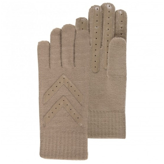 Gants Laine Chevron Cuir - Isotoner