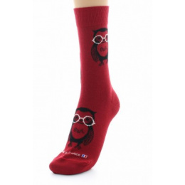 Dagobert Red Cotton Owl Socks Made in France