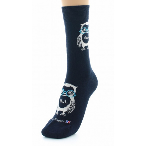 Owl Socks Cotton Navy Made in France - Dagobert