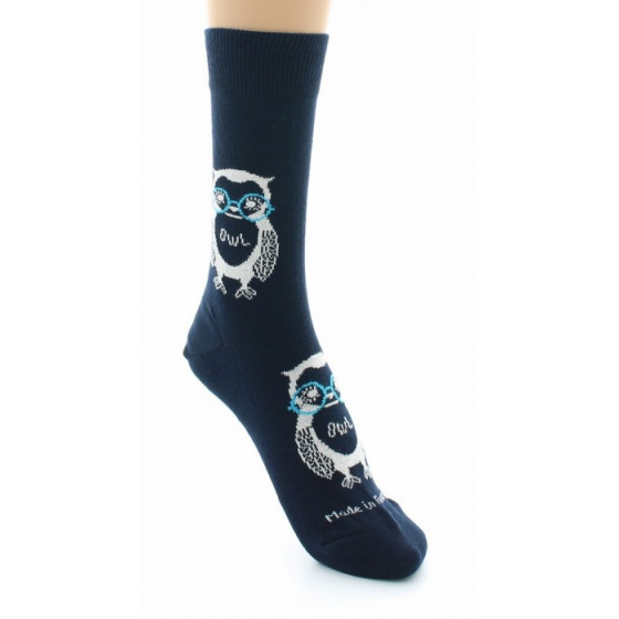 Owl Navy Cotton Socks Made in France - Dagobert