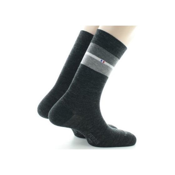 Set of 2 Men's Anthracite Wool Socks Made in France - Perrin