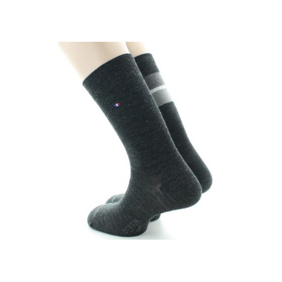 Set of 2 Men's Anthracite Wool Socks Made in France - Perrin