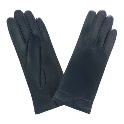Gants Cuir Doublé Soie Marine - Glove story Référence : 15029