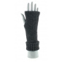 Women's Black Glittery Fingerless Gloves Made in France - Perrin