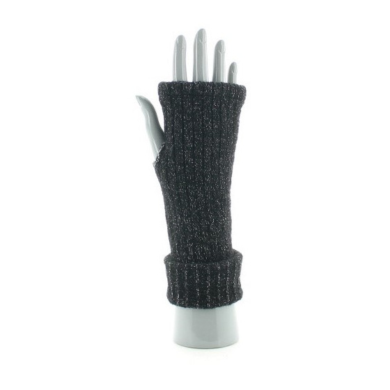 Women's Black Glittery Fingerless Gloves Made in France - Perrin