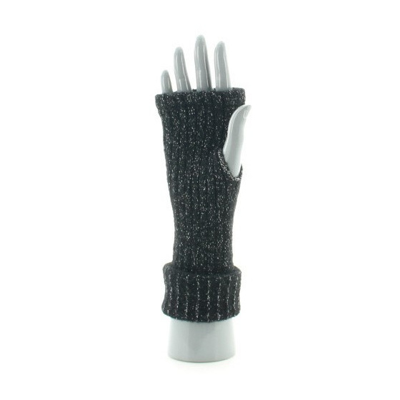 Women's Black Glittery Fingerless Gloves Made in France - Perrin
