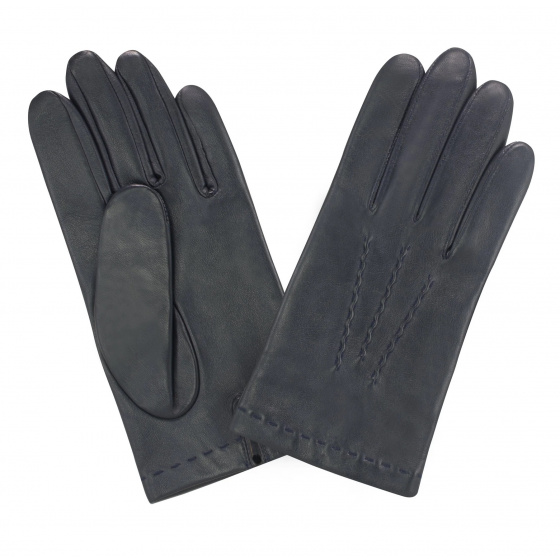 Men's Leather Gloves with Silk Lining Navy - Glove Story