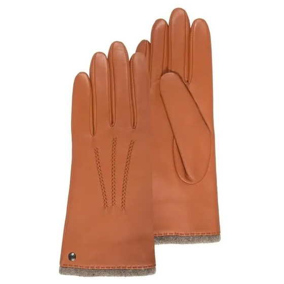 Women's Leather Gloves Lined with Cashmere Tangerine - Isotoner