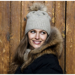 Giulia Star Gray Pom-Pom Beanie - Pipolaki