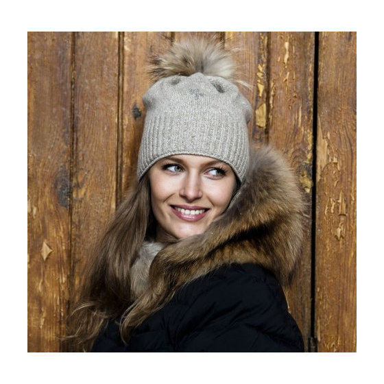 Giulia Star Gray Pom-Pom Beanie - Pipolaki
