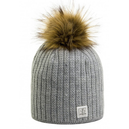MERRY Strass Grey Pompom Beanie - Pipolaki