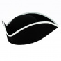 Large Black Wool Felt Tricorn with White Border - Traclet