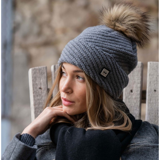 Grey Bella Pompom Beanie - Pipolaki