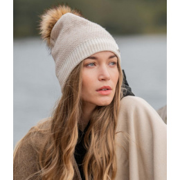 White Ecru Pompom Beanie - Pipolaki