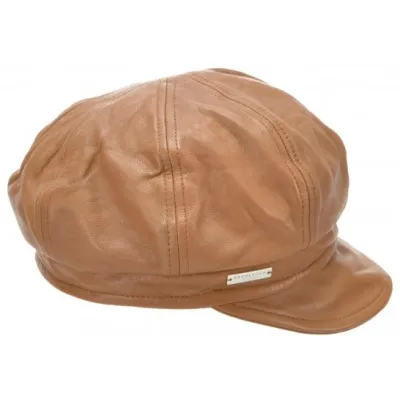 Camel Leather Newsboy Cap - Seeberger
