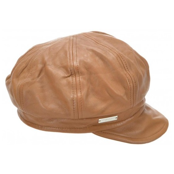 Camel Leather Newsboy Cap - Seeberger