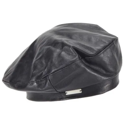 Black Anna Leather Basque Beret - Seeberger Ref 18996 - Traclet hat shop