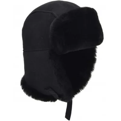 Black Lambskin Harbin Trapper Hat - Seeberger ref 19006 - Traclet Hat Shop
