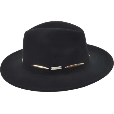 Black Wool Rose Fedora Hat - Seeberger ref 19025 - Traclet hat shop