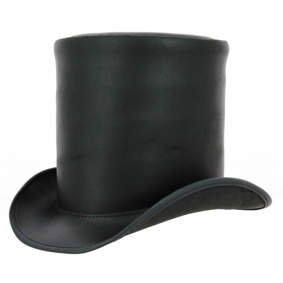 Chapeau Haut De Forme 17cm Cuir Noir - American Hat makers