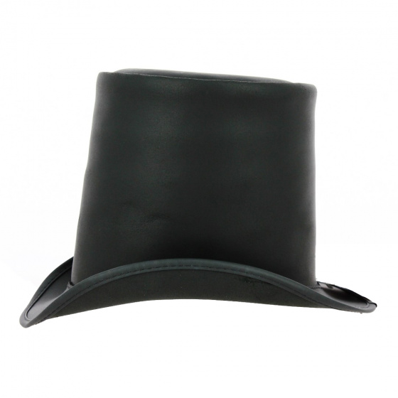 17cm Black Leather Top Hat - American Hat Makers