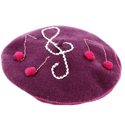 Basque Beret Music Creation Treble Clef Wool - Traclet Reference: 19081 | Traclet Hat Shop