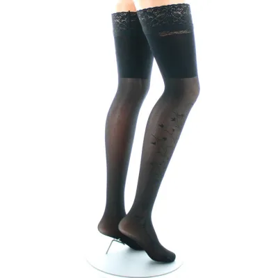 40D Tree and Lace Hold-Ups Black - Berthe Reference: 16761