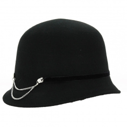 Black Wool Eyes Cloche Hat - Traclet