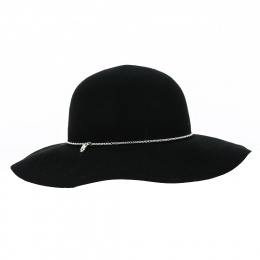 Melody Black Felt Wide-Brimmed Hat - Traclet