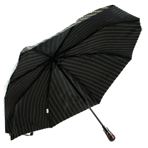 Men's Automatic Compact Folding Umbrella with straight wooden handle - Piganiol Men's Automatic Compact Folding Umbrella with straight wooden handle - Piganiol