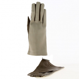 Beige & Brown Silk Lined Leather Gloves - Traclet