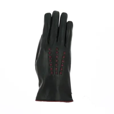Gants cuir femme doublé soie Noir & Bordeaux - Gloves Référence : 17475 | Chapellerie Traclet