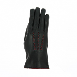 Women's leather gloves with silk lining Black & Burgundy - Gloves
