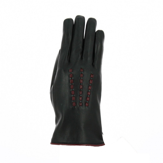 Women's leather gloves with silk lining Black & Burgundy - Gloves