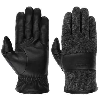 Gants Rebero cuir Noir & Gris - Stetson  Reference : 19136| Chapellerie Traclet
