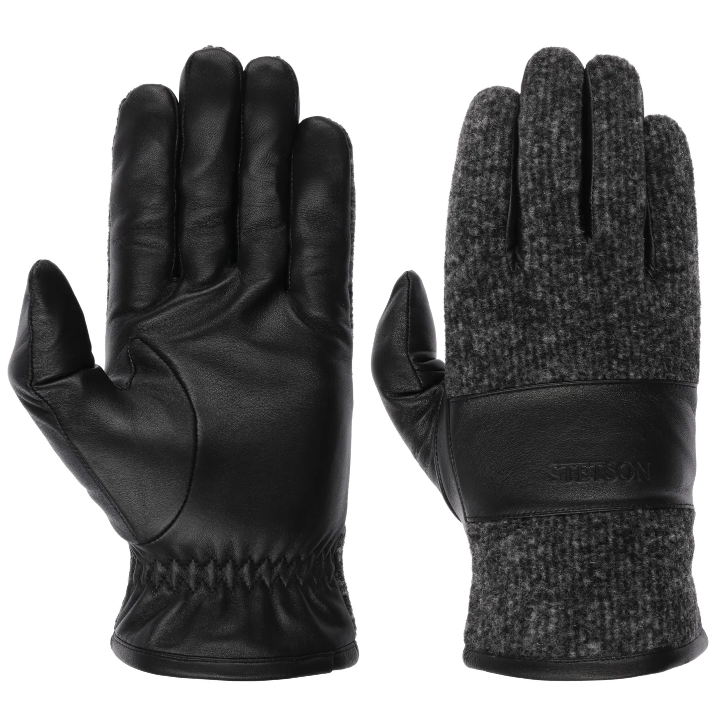 Gants Rebero cuir Noir & Gris - Stetson  Reference : 19136| Chapellerie Traclet