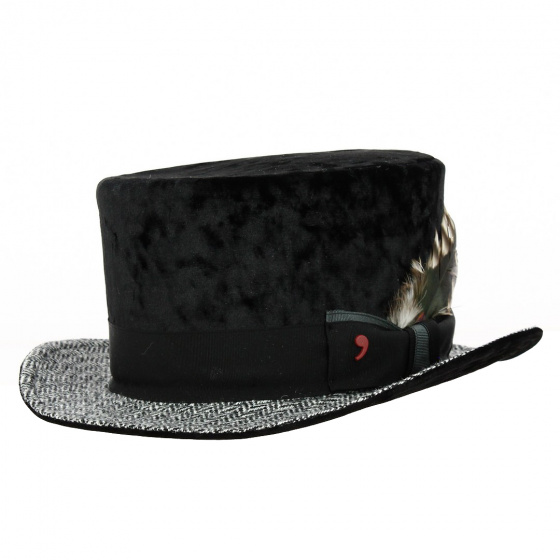Black Velvet Chevron Top Hat - Alfonso d'este
