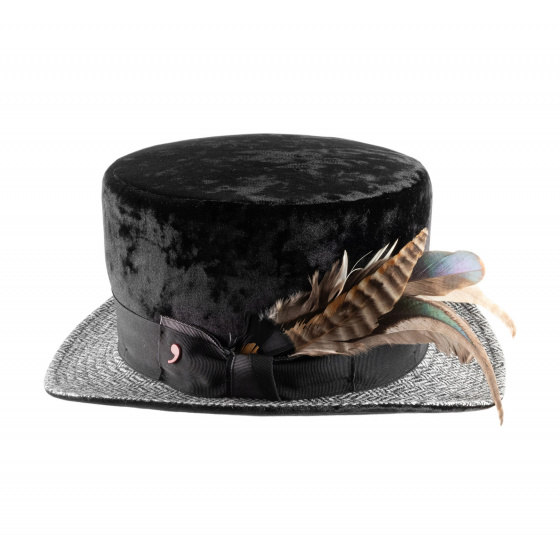 Black Velvet Chevron Top Hat - Alfonso d'este