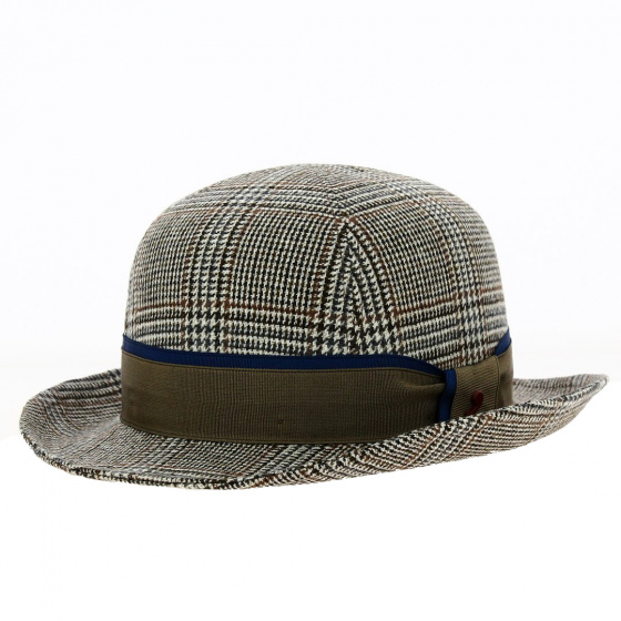 Chapeau melon Laine Carreaux Marron - Alfonso d'Este